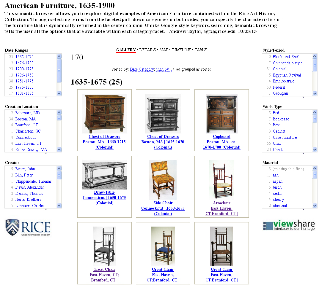 Faceted Semantic Browser American Furniture 1635 1900 Gistro